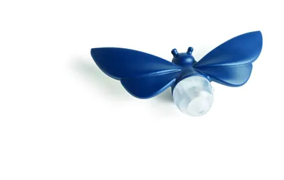 A blue insect-shaped night light with a clear bulb is shown against a white background.