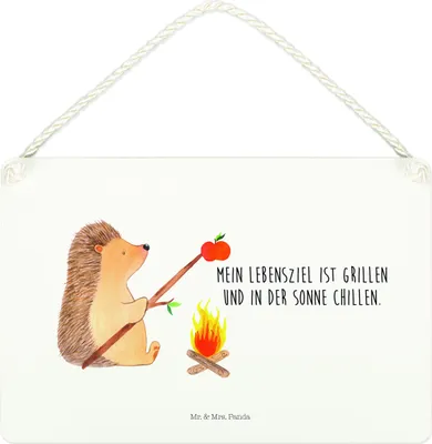 Produktbild von Mr. & Mrs. Panda Schild Igel Grillen DIN A4 - Weiß - Geschenk, Wandbild Holz, Ziele, Lustige Sprüche, Spruch, Deko, Türschild, Sinn Des Lebens, Motivation, wandtafel