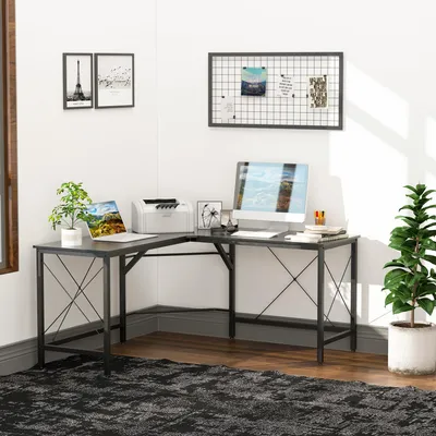 Produktbild von Eckschreibtisch L-Form, Winkelschreibtisch Computertisch, MDF melaminiert Stahl, Schwarz | 150x150x76 cm | 70 kg | verstellbare Füße