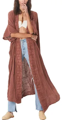 Produktbild von Solidchoice - Langer, floraler Kimono-Strandkleid für den Sommer