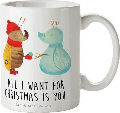 Produktbild von Mr. & Mrs. Panda Tasse mit Spruch Nachtfalter Schneemann - Weiß - Geschenk, Becher, Schnee, Weihnachtsgruß, Weihnachten, Trinkbecher, Keramiktasse, Kaffeetasse, Winter