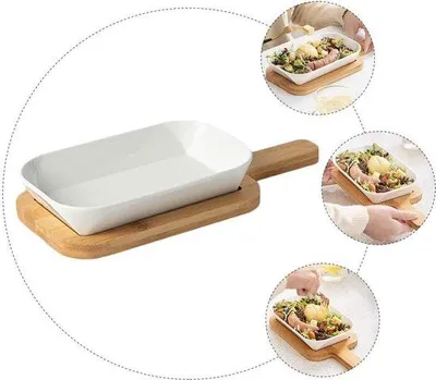 Immagine prodotto di Teglia rettangolare in Vetroceramica resistente al calore con fondo in legno per lasagne