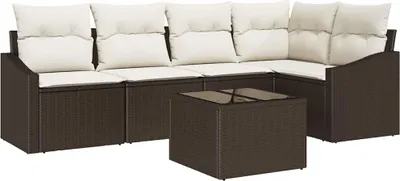 Produktbild von vidaXL Gartensofa-set mit Kissen 6 pcs Braun und Creme Poly-Rattan