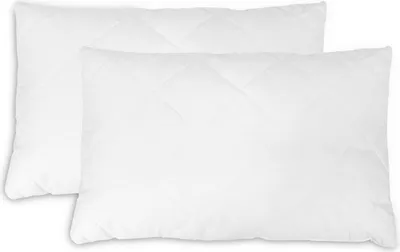 Two white pillows are shown side-by-side against a white background.