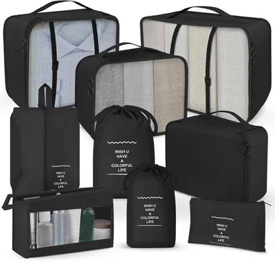 Produktbild von Famanu Aufbewahrungskubussen für Koffer, Set von 9 Stück, Reiseorganizer in Schwarz