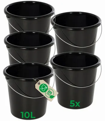Obrázek produktu pro Novaliv 5 kusů kbelík 10L černý se stupnicí - Úklidový kbelík 10 litrů ⌀ 28,5 cm Praktický univerzální kbelík se stupnicí pro domácnost a zahradu ideální jako domácí kbelík, kbelík na vodu, kbelík na mop, vědro