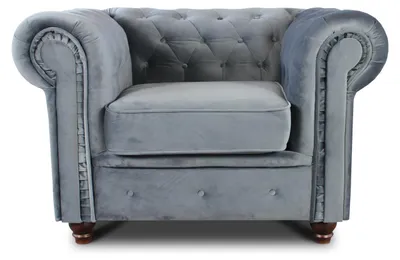 Produktbild von Sessel Chesterfield Asti - Couch, Couchgarnitur, Couchsessel, Loungesessel, Stühl, Holzfüße - Glamour Design, Velours (Grau (Velvet 10))