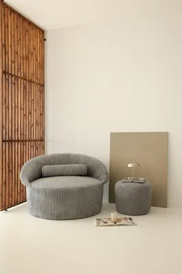 Produktbild von Hanah Home, Pufi - Anthracite, 1-Sitzer-Sofa & Pouf-Set, Anthrazit, 100% SAMT, 70 x 78 x 93 cm