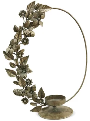 Image de Bougeoir Anneau Feuilles Fleurs Couronne décorative marron 23x10x32 cm