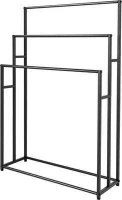 Produktbild von Handtuchständer & Handtuchhalter - Freistehender Ständer - 3 Ebenen - Edelstahl - Zum Zusammenbauen - Minimalistisches Design - Für Badezimmer - Schwarz