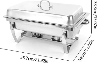 Immagine prodotto di Set da buffet con scaldavivande - Scaldavivande rettangolare - 2 vaschette - Acciaio inossidabile - Pieghevole - Per catering e buffet