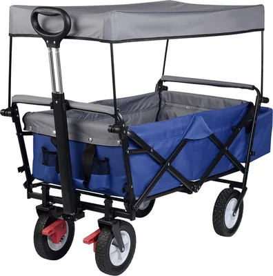 Produktbild von Happyment Bollerwagen Blau – Faltbar – Camping- & Strandwagen – Für Einkäufe oder Kinder – Max. 80kg
