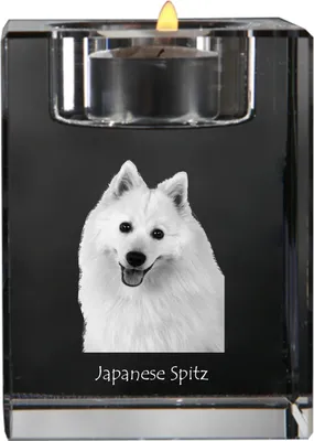 Produktbild von Japan-Spitz, Japanischer Spitz, Nihon Supittsu - Kerzenhalter mit Hundefoto, Teelichthalter aus Kristall, personalisiertes Geschenk der Marke Art-Dog