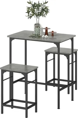 Produktbild von Fortuna Lai Bartisch Set Bartisch mit Barhocker-Set Esstisch mit 2 Stühlen mit Rutschfestem Fußpolster Küchentisch für Esszimmer, Küche, Grau