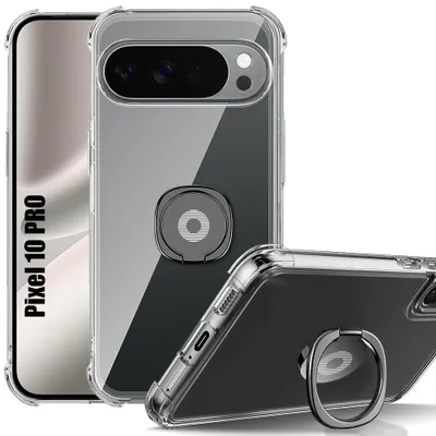 Image de Coque pour Google Pixel 10 Pro, Protection Silicone Transparent Antichoc avec Anneau Noir