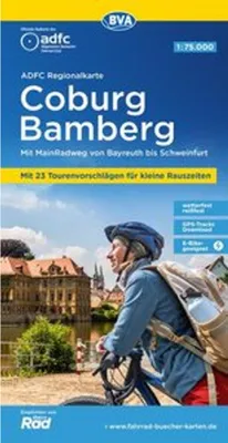 Immagine prodotto di Carta regionale ADFC Coburg Bamberg, 1:75.000, con proposte di escursioni giornaliere, resistente agli strappi e alle intemperie, adatta alle e-bike, download tracce GPS