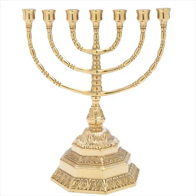 Menora 35 cm, 7 Arme, Messing gold, für Kerzen bis 2 cm