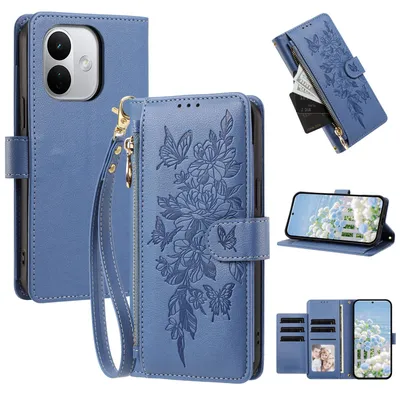 Produktbild von Handyhülle für Xiaomi Redmi Note 17 Pro 5G, Wallet Case Kunstleder mit Kartenfächern, Reißverschluss und Handschlaufe Dunkelblau