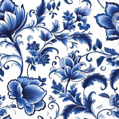 Produktbild von Servietten Cocktail 25x25cm 3-lagig 20 Stück Delfter Muster blau-weiß Floral Ambiente-Servietten