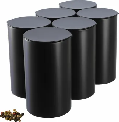 Produktbild von Dosenritter | 6 x runde Gewürzdose / Teedose, aromadicht aus Metall für je ca. 230g Gewürzpulver,140g Earl Grey, inkl. 6 Etiketten | 12,8 x 7,4 cm H,ø