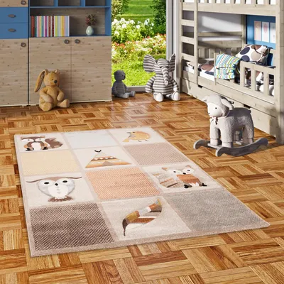 Produktbild von Kinder Teppich Maui Kids Waldtiere Beige Braun, Größe:160x230 cm