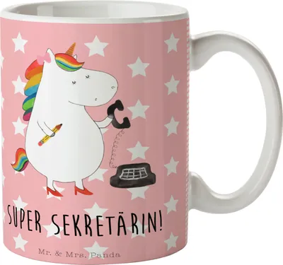 Produktbild von Mr. & Mrs. Panda Tasse Einhorn Sekretärin - Rot Pastell - Geschenk, Kaffeetasse, Büro, Einhörner, Keramiktasse, Becher, Kaffeebecher, Steuerkanzlei, Unicorn, Pott