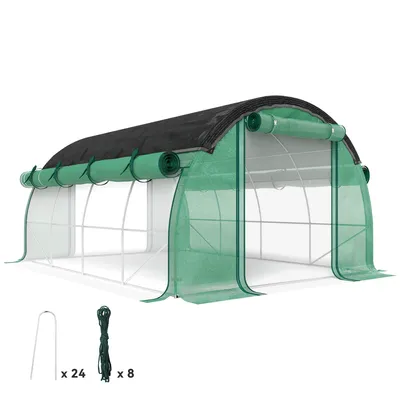Zdjęcie produktu dla Szklarnia foliowa Outsunny 4 x 3 x 2 m z 8 oknami, drzwiami rolowanymi, zwijanymi ścianami bocznymi, tunelem foliowym odpornym na promieniowanie UV, odporna na zimę