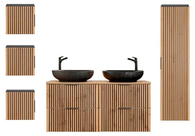 Produktbild von Doppelwaschtisch und Hängesäule 120.6cm Gaia mit 2 Schubladen, Eichenoptik und Schwarz