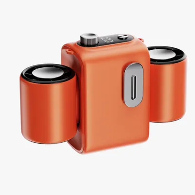 Produktbild von Zimilo Tragbarer Mini Ventilator mit Doppelmotor, 100 Stufen, 7200mAh Akku, LED Anzeige, LED Taschenlampe, Type C Anschluss, für Reise, Büro, Orange