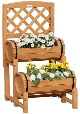Obrázok produktu pre Outsunny, vyvýšený záhradný box na kvety s oporou pre popínavé rastliny, v rustikálnom dizajne