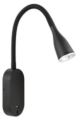LED-Wandlampe mit USB-Anschluss, 5 W, schwarz, 25x30x20 cm