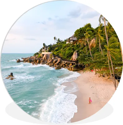 Produktbild von MuchoWow® Rundes Wandbild - Runde Bilder Strand mit Palmen und Meer Ø 30 cm Kreis Wanddekoration Kunststoff - Wandkreis - Wandschmuck - Schlafzimmer - Bilder - Der Kreis - Kunst für die Wohnung - Plastik - Kunstdruck - Wandbild