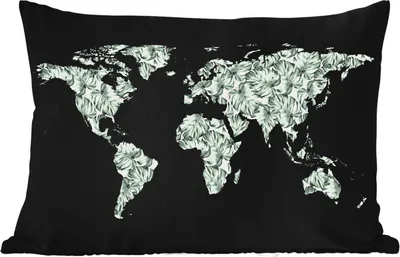 Produktbild von MuchoWow® Outdoor Kissen - Weltkarte - Blätter - Natur - 60x40 cm - Wetterfest - Lounge Kissen - Zierkissen - Kissen für Innenräume