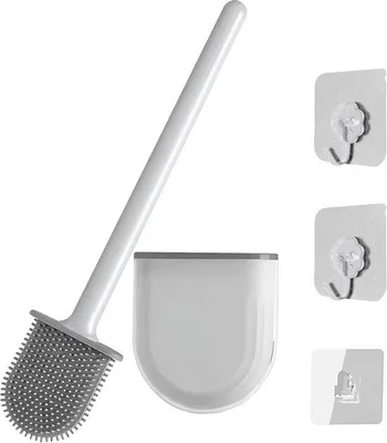 Immagine prodotto di Scopino da bagno in silicone, a parete, autopulente, bianco