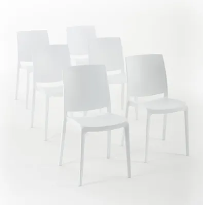 Image de lot de 6 chaises empilables en polypropylène avec fibre de verre pour l'extérieur et le jardin, bar et restaurant, cuisine design moderne - CARMEN - Blanc