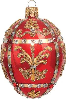 Produktbild von Christbaumschmuck Glas Ei mit Renaissance Ornamenten 6cm rot