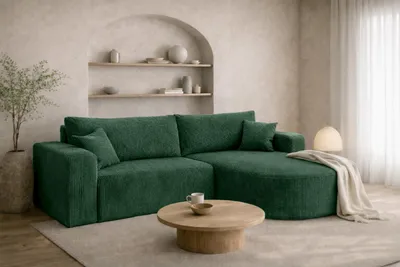 Produktbild von Kaiser Möbel Ecksofa mit Schlaffunktion, Cordstoff Poso, Grün, Rechts, ROUND ONE
