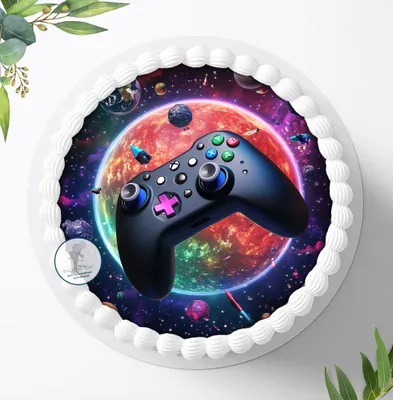 Produktbild von Für die Geburtstags Torte ein Tortenaufleger, Zuckerbild mit dem Motiv: Gamer, Essbares Foto für Torten, Fondant, Ø 20cm, 2496z