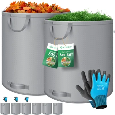 Produktbild von KESSER® Gartensack Set Laubsack Gartenabfallsack inkl. Handschuhe - Selbststehend 4 Griffe Stabil Robust & Faltbar - Laubsäcke Rasenschnitt Gartensäcke für Gartenabfälle Grünschnitt