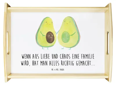 Produktbild von Mr. & Mrs. Panda Tablett Avocado Pärchen - Weiß - Geschenk, aus holz, Liebe, Kinder, Holztablett, Familie, Servier, Serviertablett, Schwangerschaft, Sofa