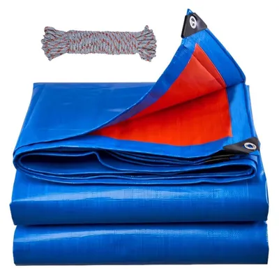 Productafbeelding van Beschermzeil, 4x6 meter, waterdicht, 180 g/m², PE, met oogjes, UV-bestendig, scheurbestendig, blauw-rood