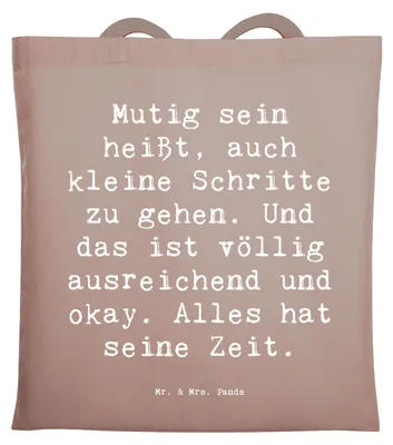 Produktbild von Mr. & Mrs. Panda Shopping Tasche Spruch Selbstvertrauen stärken - Braun Pastell - Geschenk, Ermutigung, Vertrauem, Jutebeutel, Schultasche, Uni, Laptoptasche, Geduld