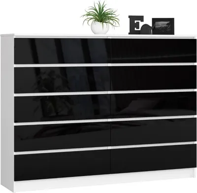 Obrázek produktu pro BDW, komoda s 10 zásuvkami, 160 × 40 × 121 cm, K160, bílá / černá vysoký lesk