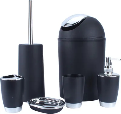 Image de set de 6 accessoires de salle de bain, porte-savon, distributeur, gobelet, porte-brosse à dents