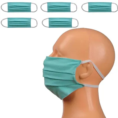 Produktbild von 5 Stück Maske Mundschutz Gesichtsmaske waschbar 2-Lagen Baumwolle 100%, Grün
