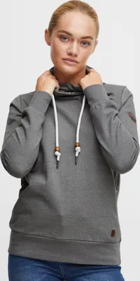 Produktbild von OXMO OXUdine Damen Langes Sweatshirt Pullover Longpullover Schlakragen Troyer mit Kordeln mit Muster