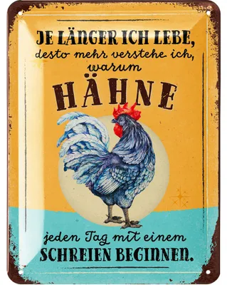 Produktbild von LANOLU Retro Blechschild HÄHNE Schreien, vintage Metallschilder mit Sprüchen, Shabby Chic Deko Küche und Garten, 15x20cm