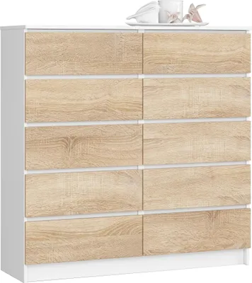 Produktbild von Akord Kredenz 10 Schubladen Weiß / Sonoma-Eiche 120X40X121 Cm