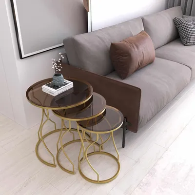 Produktbild von Skye Decor, Hochwertiger Nesting Tisch (3 Teile) - Gold & Bronze, 100% Melamin