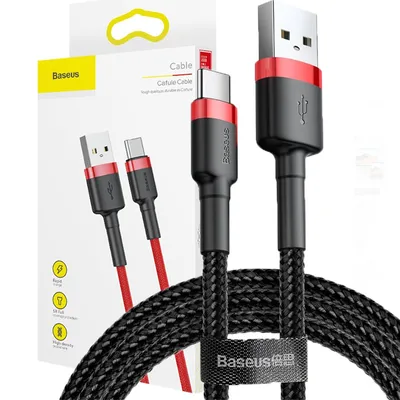 Zdjęcie produktu dla Baseus Cafule Cable Wytrzymały Nylonowy Kabel Przewód Usb / Usb-C Qc3.0 2A 3M Czarno-Czerwony (Catklf-U91)
